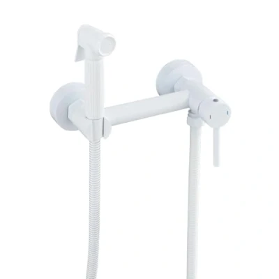 Immagine di Spruzzatore Per Bidet Tenuto In Mano Pistola Multifunzione Ottone Doccetta Wc Monocomando Acqua Calda E Fredda Bianco