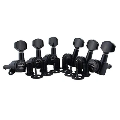Immagine di Guyker Guitar Locking Tuners (6 for Left) 1:18 Lock String Tuning Key Pegs Machine Head with Hexagonal Handle Replacement ST TL SG LP Style Electric, Folk or Acoustic Guitars Black