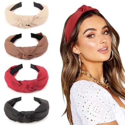 Immagine di DRESHOW 4 Pezzi Fasce per Donna e Ragazze Annodato Plastica Capelli Moda Boho Larghe Accessori Antiscivolo