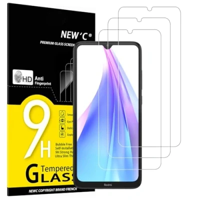 Immagine di NEW&#039;C 3 Pezzi, Vetro Temperato per Xiaomi Redmi Note 8T, Pellicola Prottetiva Anti Graffio, Impronte, Senza Bolle, Durezza 9H, 0,33mm Ultra Trasparente, Resistente