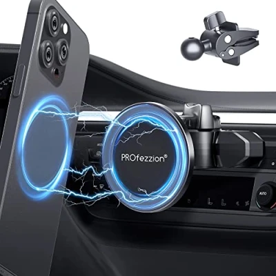 Immagine di PROfezzion Supporto Auto MagSafe, per Telefono Console Centrale e Kit Clip di Ventilazione iPhone 16 Plus Pro Max &amp; 15 14 13 12 11 Custodia MagSafe[Anello MagSafe incluso]