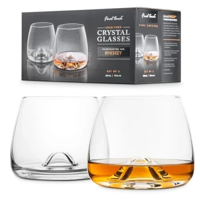 Immagine di Final Touch 100% lead free Crystal whisky, bicchieri da realizzati con duraSHIELD Titanium rinforzato per una maggiore durata, altezza 9 cm, 300 ml, confezione 2 pezzi