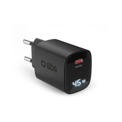 Immagine di SBS caricatore USB C 45W con LCD, presa europea, Power Delivery, ideale per smartphone Android, iPhone, tablet, MacBook