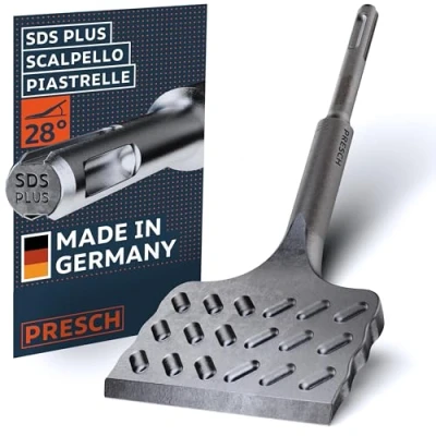 Immagine di Presch SDS plus Scalpello per piastrelle Extra largo (75 mm) Tagliente estremamente resistente Angolato una facile rimozione delle (lunghezza 165 Acciaio ad alte prestazioni