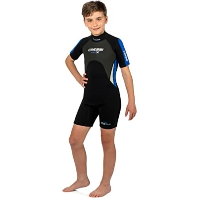 Immagine di Cressi Med X Jr Wetsuit 2.5mm Muta Shorty Junior per Snorkeling e Immersioni in Acque Temperate, Unisex, Nero/Arancio/Grigio, M (Anni 10/11)