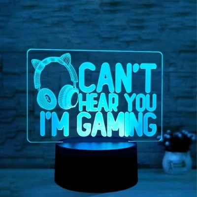 Immagine di Deluisho Luce Notturna per Bambini, 3d Illusione Notturna, Lampada Can&#039;t Hear You, I&#039;m Gaming, 16 Colori di Lu ce a Commutazione Libera, Interruttore Sfioramento