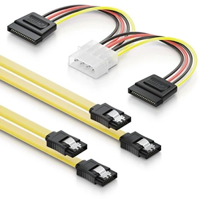 Immagine di deleyCON Set di 2 Cavi S ATA 3 0,5m + Adattatore Alimentazione SATA a 4 Pin Dati Per HDD SSD Con Clip 1 Connettore Dritto