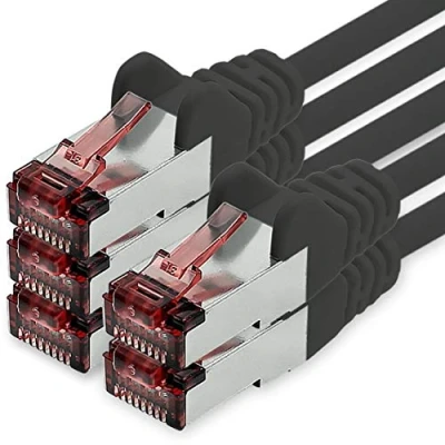 Immagine di freiwerk Cavo di rete Cat.6 1m nero 5 x Ethernet Lankabel Cat6 Lan Sftp Pimf Patchcable 1000 Mbit s compatibile con Cat5 Cat5e Cat6a Cat7 Cat8