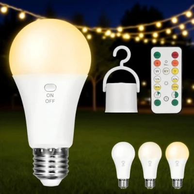 Immagine di Kambo E27 LED Lampadina Ricaricabile con Telecomando, Dimmerabile 7W Batteria 2600mAh, 3 Colori, Funzione Temporizzazione, per Campeggio o Illuminazione di Emergenza, 1 Pezzi