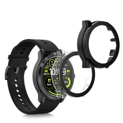 Immagine di kwmobile 2X Custodia Rigida Smartwatch Compatibile con Ticwatch PRO 5 Cover Case Vetro Temperato Orologio Fitness Trasparente/Nero