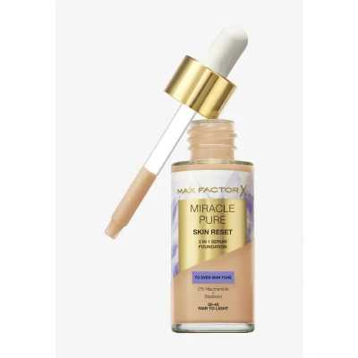 Immagine di Max Factor Miracle Pure 2in1 Skin Reset Serum Foundation, 30 40, Fair to Light, Formula vegan, uniforma l’incarnato, copertura media, finish matte satinato, Niacinamide e Bisabololo, ml
