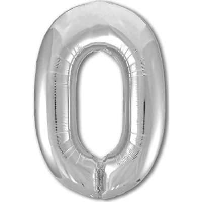 Immagine di Palloncino Compleanno 10 20 30 40 50 60 70 80 90 Numero 0 Gigante Argento, XXL di 100 cm. Decorazione Compleanno. ad Aria o Elio.