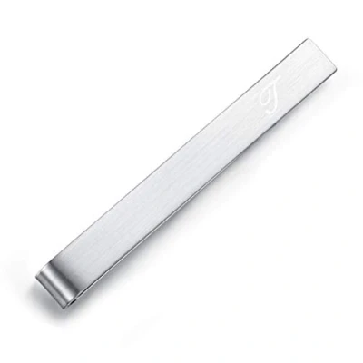 Immagine di Honey Bear lettera con iniziali alfabeto Fermacravatta per Uomo dimensione normale acciaio regalo di nozze business,5.4cm,argento spazzolato nera (T)