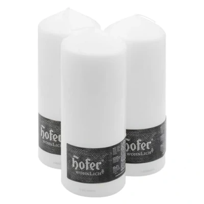 Immagine di Hofer Candela Cera a Colonna Cilindrica Pilastro Set di 3 Candele 80 x 200 mm Colore Bianco Lunga Durata: Ore Antigoccia, No Fumo, Senza Odore Pacco Unità Qualità EU