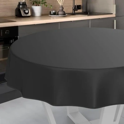 Immagine di ANRO Tovaglia cerata, lavabile, da giardino, per interni ed esterni, rotonda, 100 cm, con orlo, colore nero