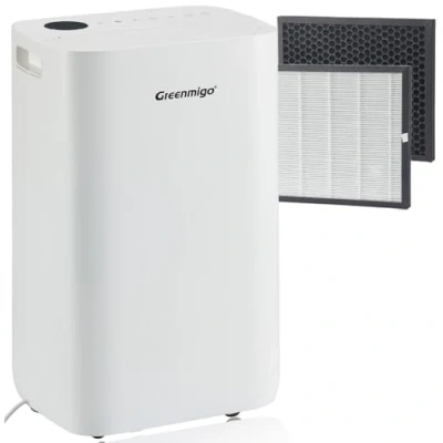 Immagine di Greenmigo 25L Deumidificatore Purificatore d&#039;Aria con Filtro HEPA e Carboni Attivi,Controllo WiFi,Ionizzatore,Serbatoio da 4.5L,Timer 24h Asciugabiancheria,Deumidificazione Continua,Funzione Laundry