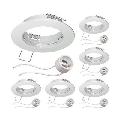 Immagine di ledscom.de 6 pz. cornice da incasso a soffitto FERE, rotonda, bianco lucido (GU10/MR16/GU5,3/50mm) incl. presa GU10