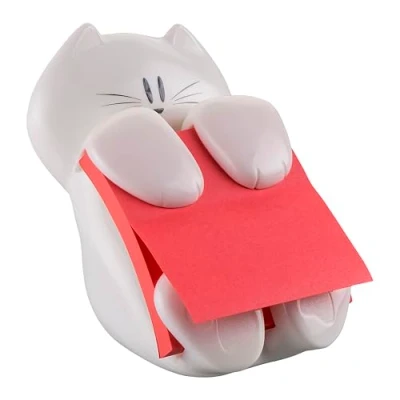 Immagine di Post it Dispenser a forma di gatto per Foglietti Super Sticky Z Notes, Confezione da 1 blocchetto, 90 Fogli/blocco, 76mm x 76mm, Colore Rosa