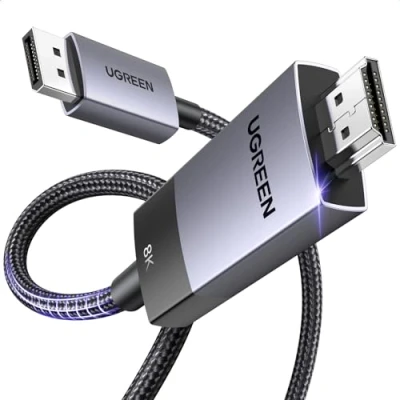 Immagine di UGREEN Cavo DisplayPort a HDMI 8K 60Hz 4K 240Hz 1.4 2.1 DP HDR HDCP Nylon Intrecciato Compatibile con PC TV Proiettore Monitor, 1M