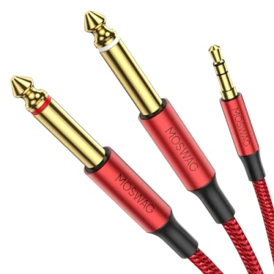 Immagine di MOSWAG 3,5 mm 1/8 &quot;TRS maschio a 2X 6,35 1/4&quot; TS mono stereo cavo Y splitter 3M compatibile per sistemi domestici, laptop, amplificatore, registratore audio mixer, MP3, ecc