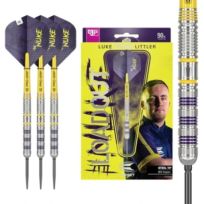 Immagine di Target Darts Luke Littler Loadout 90% Set di Freccette con Punta in Acciaio al tungsteno 22G The Nuke Player Edition, Svizzera, attrezzo SP Incluso