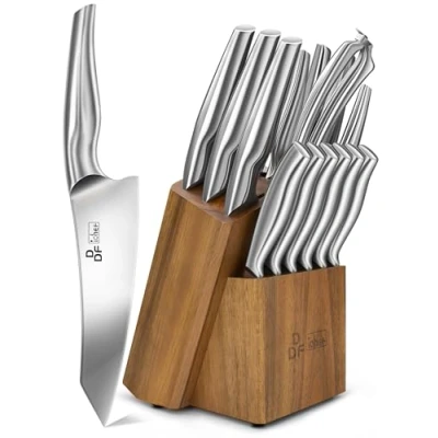 Immagine di DDF iohEF 16 Pezzi Set di Coltelli da Cucina in Acciaio Inossidabile Del Giappone con Ceppo, Ultra Affilati Affilatore