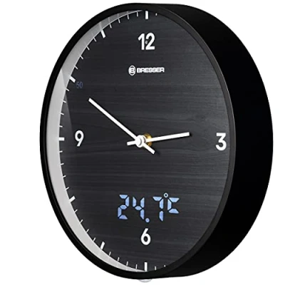 Immagine di Bresser MyTime LEDsec Orologio da parete radiocontrollato con quadrante 24 cm, display a LED, temperatura interna e movimento silenzioso, colore: Nero