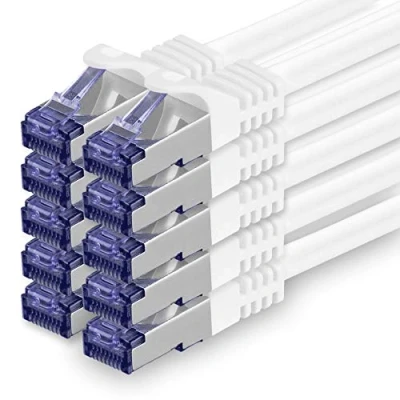 Immagine di 1aTTack.de Cat.7 Cavo di Rete 2m Bianco 10 Pezzi Ethernet LAN SFTP PIMF LSZH Spina RJ45 Cat6a Gbit s