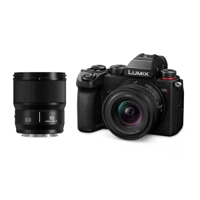 Immagine di Panasonic DC S5DWE K Corpo macchina mirrorless Lumix S5D Full Frame, 24,2MP, registrazione 4K 60P, mirino Live View, Wi Fi, Bluetooth, con obiettivi S R1840E 18 40mm e S50ME 50mm, Nero
