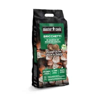 Immagine di MasterCook Bricchetti Barbecue In Guscio Di Noce Cocco Naturali, Carbone Ecologico Con Lunga Durata Fino A 3 Ore, Carbonella Per Sacco Antistrappo Maniglia (4 Kg)