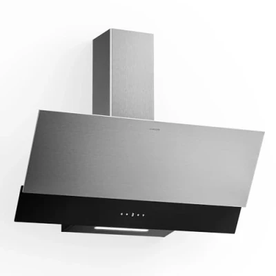 Immagine di Klarstein Verosteel Cappa Cucina 90cm Inclinata, Touch, 624 m3/h, A++, LED, Filtro Carbone &amp; Alluminio, Silenziosa, Acciaio Inox Vetro Nero, 3+Boost Velocità