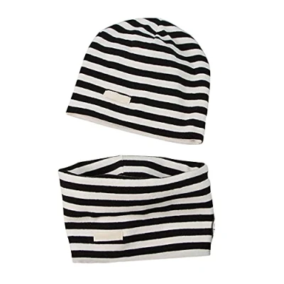 Immagine di LACOFIA Set di Berretto e Sciarpa Colletto per Bambino Cappello a Maglia Neonato Cotone Sciarpe Bandana da Striscia Nera 3 7 Anni