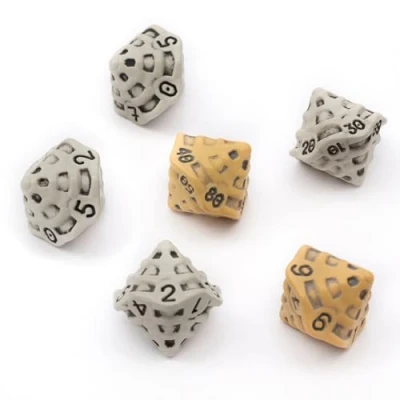 Immagine di Set Dadi D10 &amp; %D10 di Sei 10 Facce Quattro Due (D100) per GDR a Tema Teschio Ossa. Particolari D&amp;D, Dungeons Dragons (DND), Warhammer, Pathfinder (Misto)
