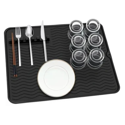 Immagine di Thinkingwings tappetino scolapiatti in silicone, 50 x 40 cm, ecologico, resistente al calore e antiscivolo, (nero)