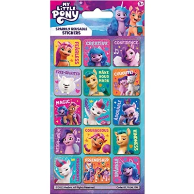 Immagine di My Little Pony Adesivi con didascalia scintillante, prodotto licenza ufficiale, riutilizzabili su superfici non porose, per bambine dai 3 anni in su, perfetti regali di compleanno, borse