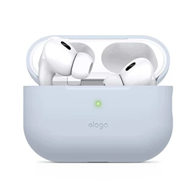 Immagine di elago Custodia in silicone compatibile con Apple AirPods Pro di seconda generazione, LED anteriore visibile, supporta la ricarica wireless (azzurro)
