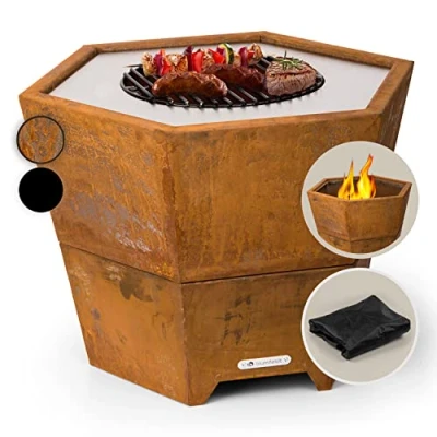 Immagine di blumfeldt Braciere da Giardino, Bracere Esterno Legna Esagonale, con Supporto, Resistente alle Intemperie in Acciaio, Copertura Barbecue, per Campeggio e Terrazzo