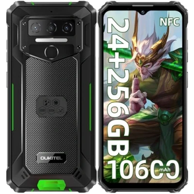 Immagine di OUKITEL WP23 Plus Rugged Smartphone 2025, 24GB+256GB/1TB Telefono Indistruttibile, 10600mAh Rugged, 6.52&quot; HD Phone, Octa Core Dual SIM/NFC/Fingerprint/GPS/OTG, Verde
