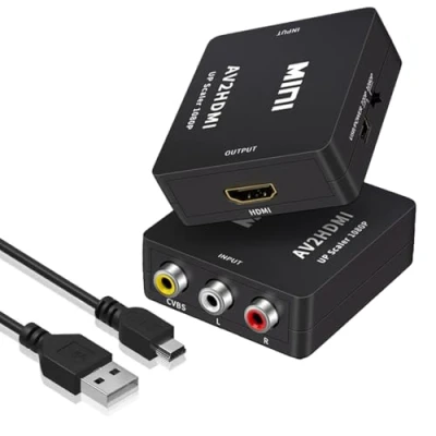 Immagine di convertitore av a hdmI da rca adattatore hdmi,1080P R ca to h dmi supporta PAL/NTSC con USB Cavo per PS2 Wii Xbox Gamecube N64 SNES VHS DVD