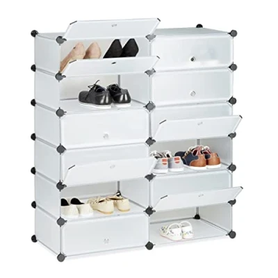 Immagine di &quot;Relaxdays 10021979_50 Scarpiera Armadio Componibile, Plastica, Scaffale con Ante, 12 Scomparti, HxLxP: 108 x 94 37 cm, Trasparente, 24 pairs