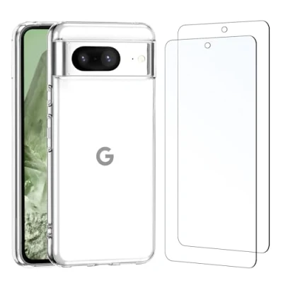 Immagine di NEW&#039;C Cover per Google Pixel 8 Gel TPU in silicone ultra trasparente e 2 x vetro temperato 8, Pellicola proteggi schermo