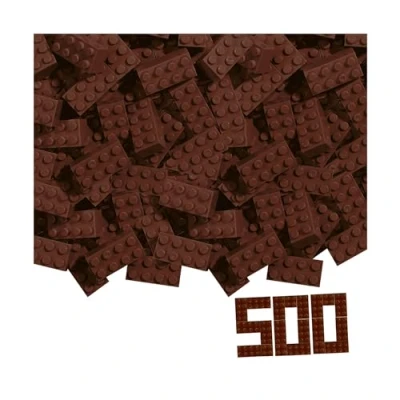 Immagine di Blox, 500 mattoncini marroni per bambini dai 3 anni in su, 8 pietre cartone, alta qualità, completamente compatibili con molti altri produttori