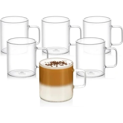 Immagine di Wilmax Bicchieri da tè e caffè con manico Set 6 250 ml per bevande calde fredde vin brulé acqua in vetro