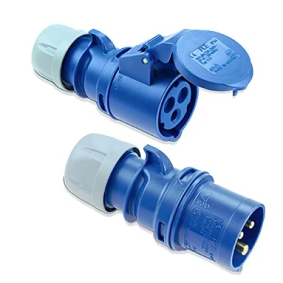 Immagine di IntuiFlex CEE set di connettori e frizione da campeggio, 3 poli, 230 V, 16 A, IP44, con morsetti a vite, per caravan, roulotte, barca, accessori, spina CEE, PCE Shark