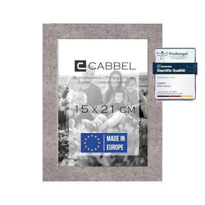 Immagine di CABBEL cornice DIN A5 15x21 cm, Grigio (Calcestruzzo), robusta in legno MDF, plexiglass infrangibile, da appendere e appoggio,