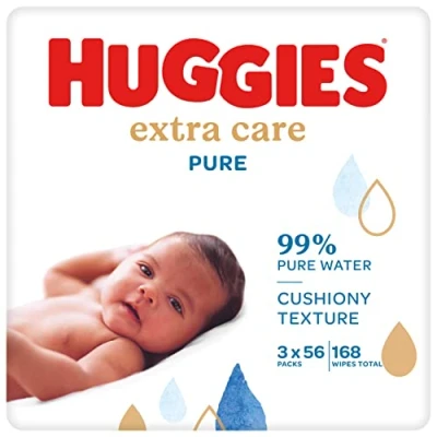 Immagine di Huggies Extra Care Salviette Umidificate Per Bambini, 3 confezioni da 56 Salviette. un totale di 168
