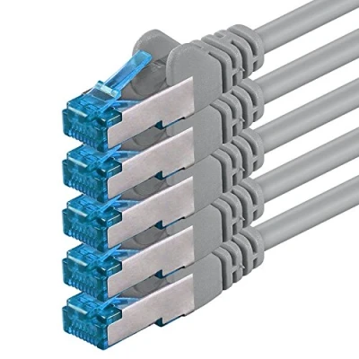 Immagine di 1aTTack.de 3m grigio 5 pezzi Rete Cavi Cat6a S FTP CAT 6a doppia schermatura certificato GHMT PIMF 500MHz / 7 CU rame non contiene alogeni compatibile con CAT5e CAT6 CAT7 CAT8 10000 Mbit/s
