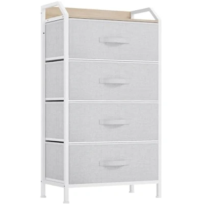 Immagine di YITAHOME Cassettiera in tessuto con tasche laterali, ganci, armadietto 4 cassetti, per Corridoio, vano contenitore soggiorno, camera da letto, Grigio chiaro