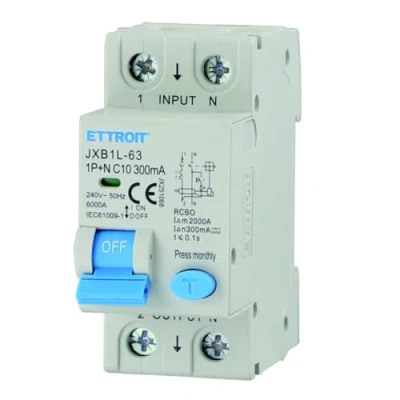 Immagine di Interruttore magnetotermico differenziale salvavita, 1P+N, occupa 2 moduli DIN, 220V 230V, 10A C10, 300mA, 6KA 6000A, RCBO, classe A