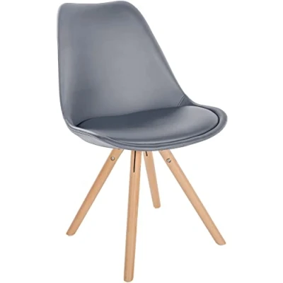 Immagine di CLP Sedia Sofia con rivestimento in finta pelle e tappezzeria I per visitatori struttura legno, Colore:grigio, Colore del telaio:natura (rotondo)